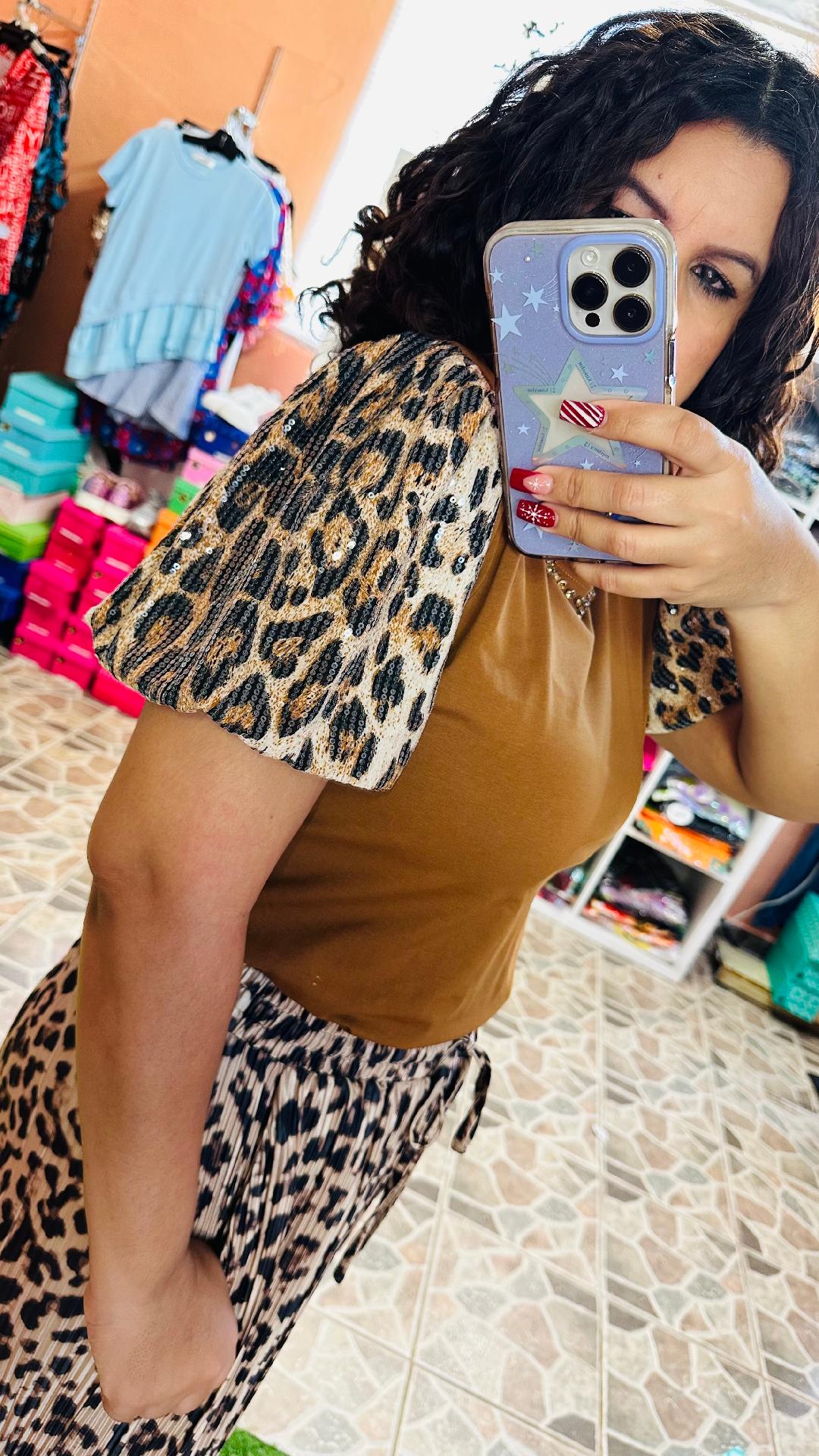 Blouse Rhinestone Animal Print