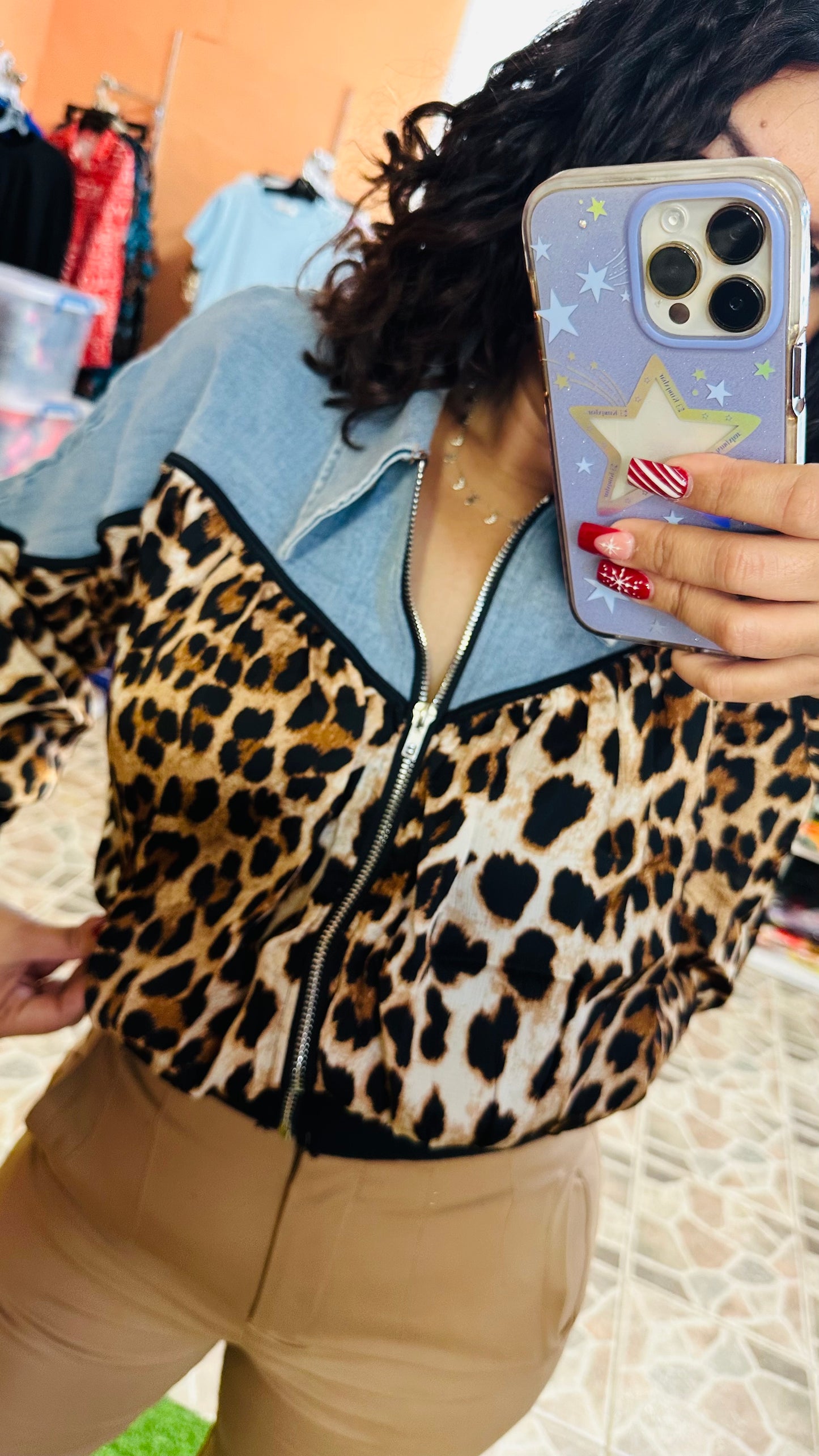 Animal Print Color Block Jacket