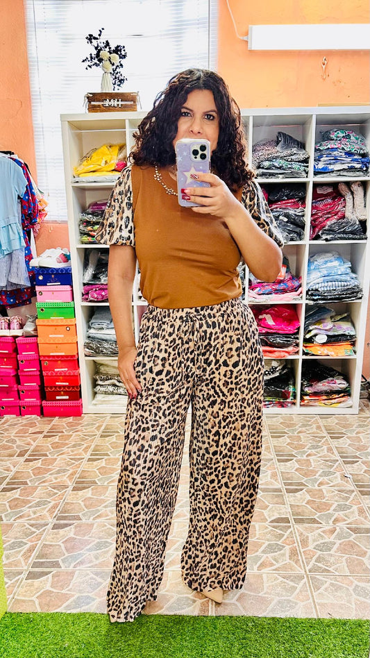 Leopard Print Plisse Pants