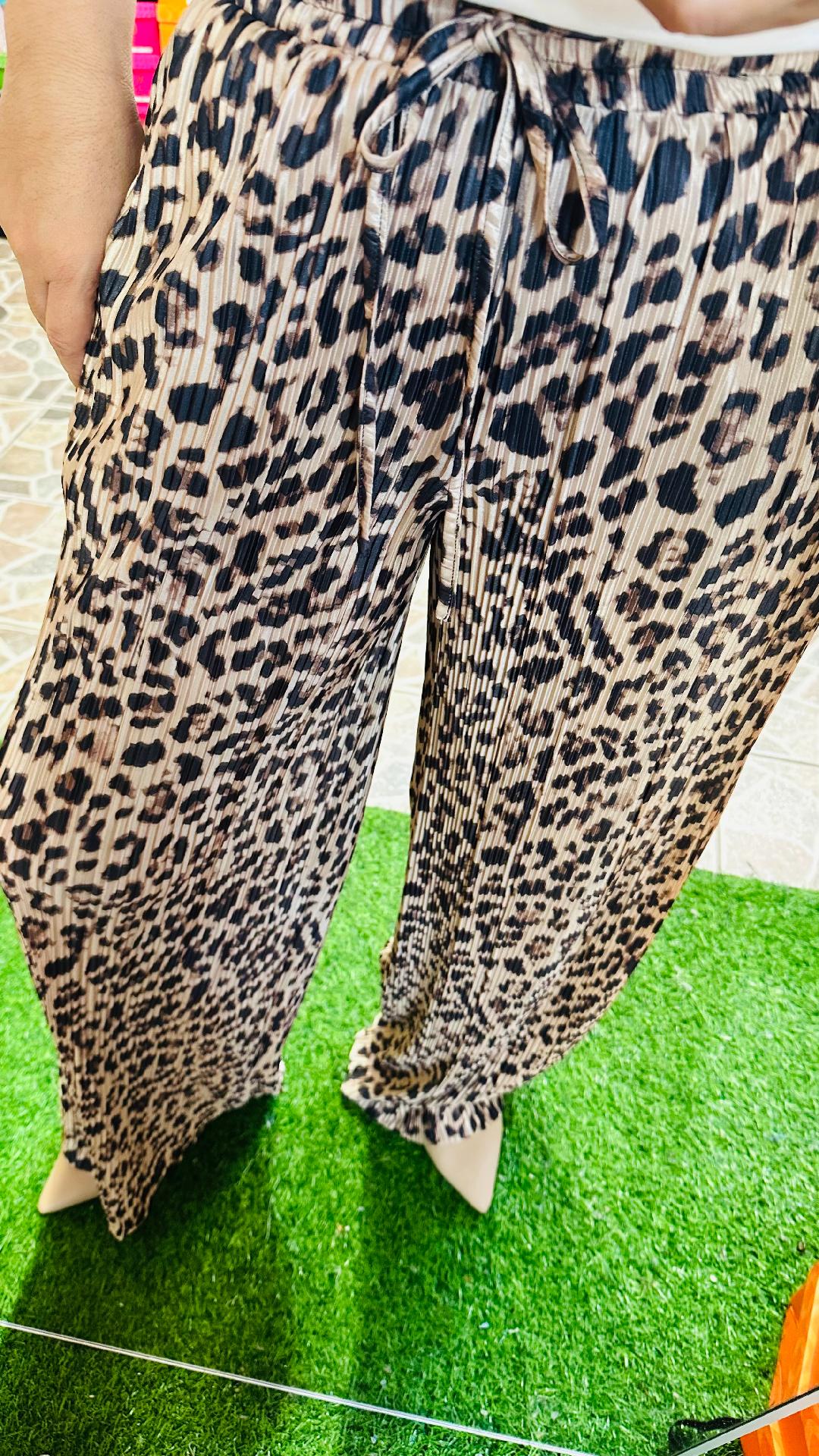 Leopard Print Plisse Pants