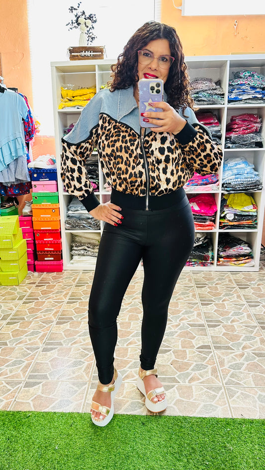 Animal Print Color Block Jacket