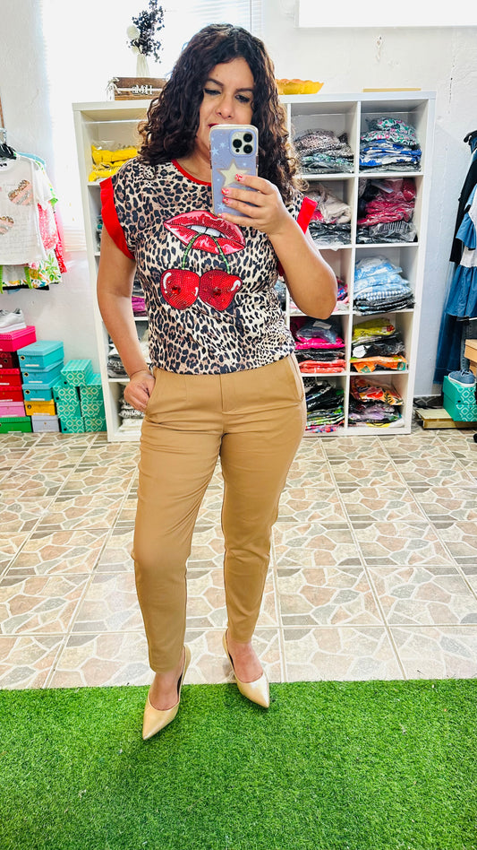 LEOPARD N CHERRY GRAPHIC T SHIRT