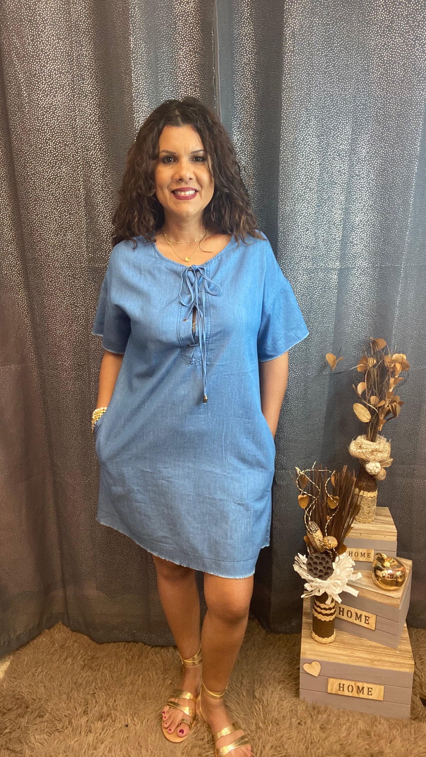 Chambray lace-up Dress