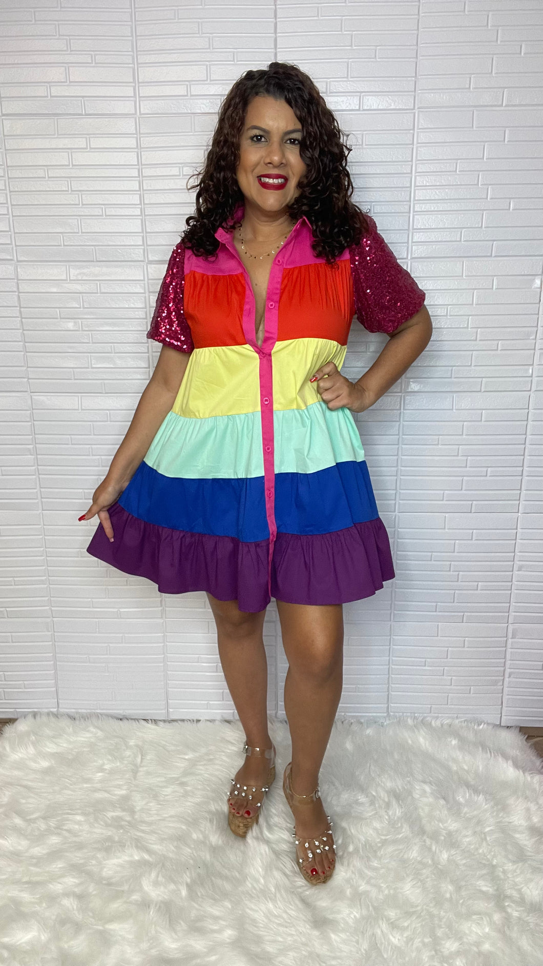 Rainbow Sequin Mini Dress