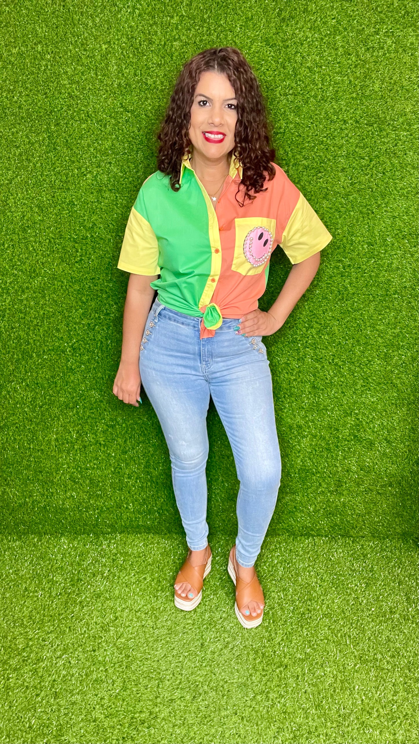 Top Happy Color block
