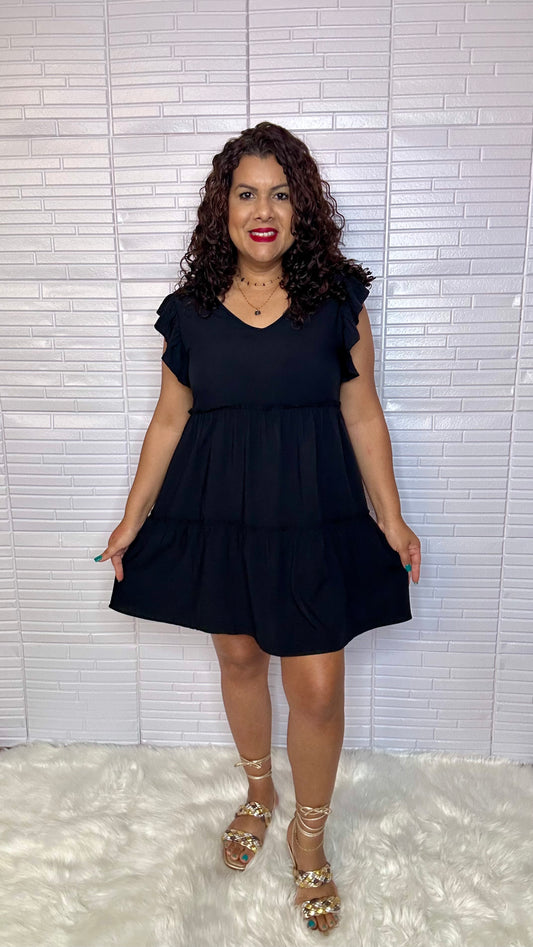 Sleeve Tiered Mini Dress